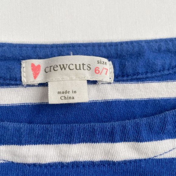 Crewcuts Blue And White Striped Boat Neck Three Quarter Sleeve Shirt Kids Size 6 - Picture 4 of 10
